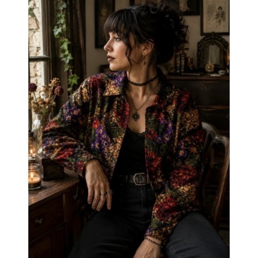 Dark Floral Tapestry Print Jacket PM Whimsigoth Romantic Goth Briggs New York